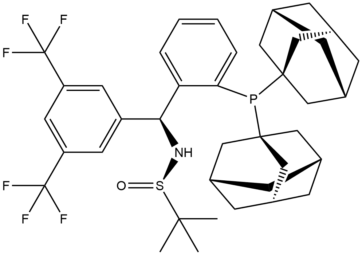 [S(R)]-N-[(S)-3,5-Bis(trifluoromethyl)phenyl)[2-(Diadamantanphosphino)phenyl]methyl]-2-methyl-2-propanesulfinamide Struktur