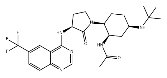 Acetamide, N-[(1R,2S,5R)-5-[(1,1-dimethylethyl)amino]-2-[(3S)-2-oxo-3-[[6-(trifluoromethyl)-4-quinazolinyl]amino]-1-pyrrolidinyl]cyclohexyl]- Struktur