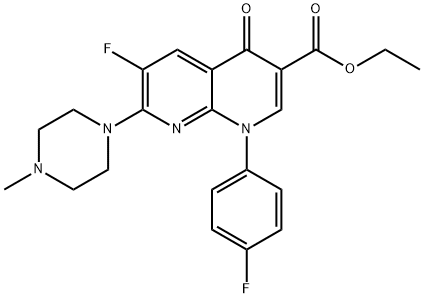 1,8-Naphthyridine-3-carboxylic acid, 6-fluoro-1-(4-fluorophenyl)-1,4-dihydro-7-(4-methyl-1-piperazinyl)-4-oxo-, ethyl ester Struktur