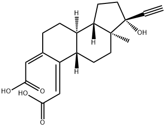 Acetic acid, 2-[(3R,3aS,5aS,6Z,9aR,9bS)-6-(carboxymethylene)-3-ethynyldodecahydro-3-hydroxy-3a-methyl-7H-benz[e]inden-7-ylidene]-, (2Z)- Struktur