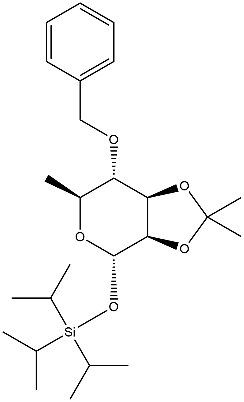 α-L-Mannopyranose, 6-deoxy-2,3-O-(1-methylethylidene)-4-O-(phenylmethyl)-1-O-[tris(1-methylethyl)silyl]- Structure