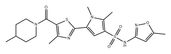 1H-Pyrrole-3-sulfonamide, 1,2-dimethyl-N-(5-methyl-3-isoxazolyl)-5-[4-methyl-5-[(4-methyl-1-piperidinyl)carbonyl]-2-thiazolyl]- Struktur