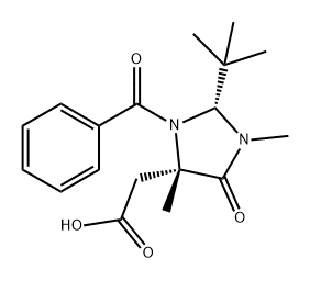 4-Imidazolidineacetic acid, 3-benzoyl-2-(1,1-dimethylethyl)-1,4-dimethyl-5-oxo-, (2R,4S)- Struktur