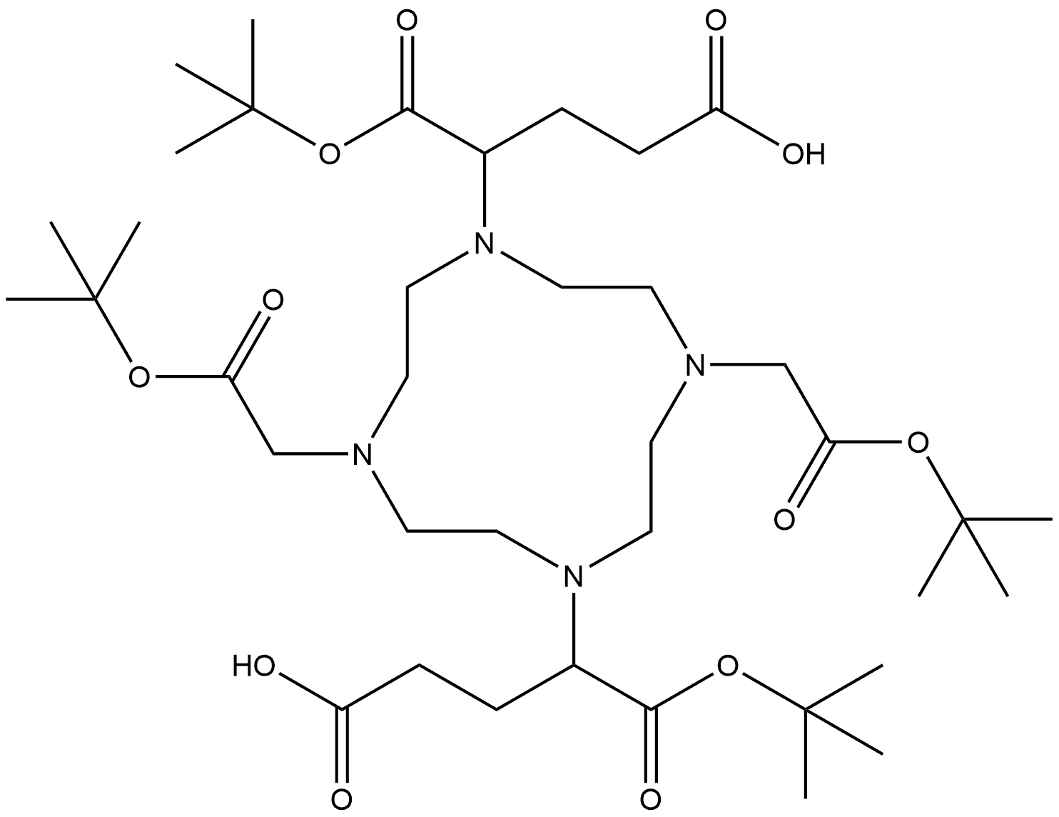 1,4,7,10-Tetraazacyclododecane-1,4,7-triacetic acid, 10-[3-carboxy-1-[(1,1-dimethylethoxy)carbonyl]propyl]-α4-(2-carboxyethyl)-, 1,4,7-tris(1,1-dimethylethyl) ester Struktur