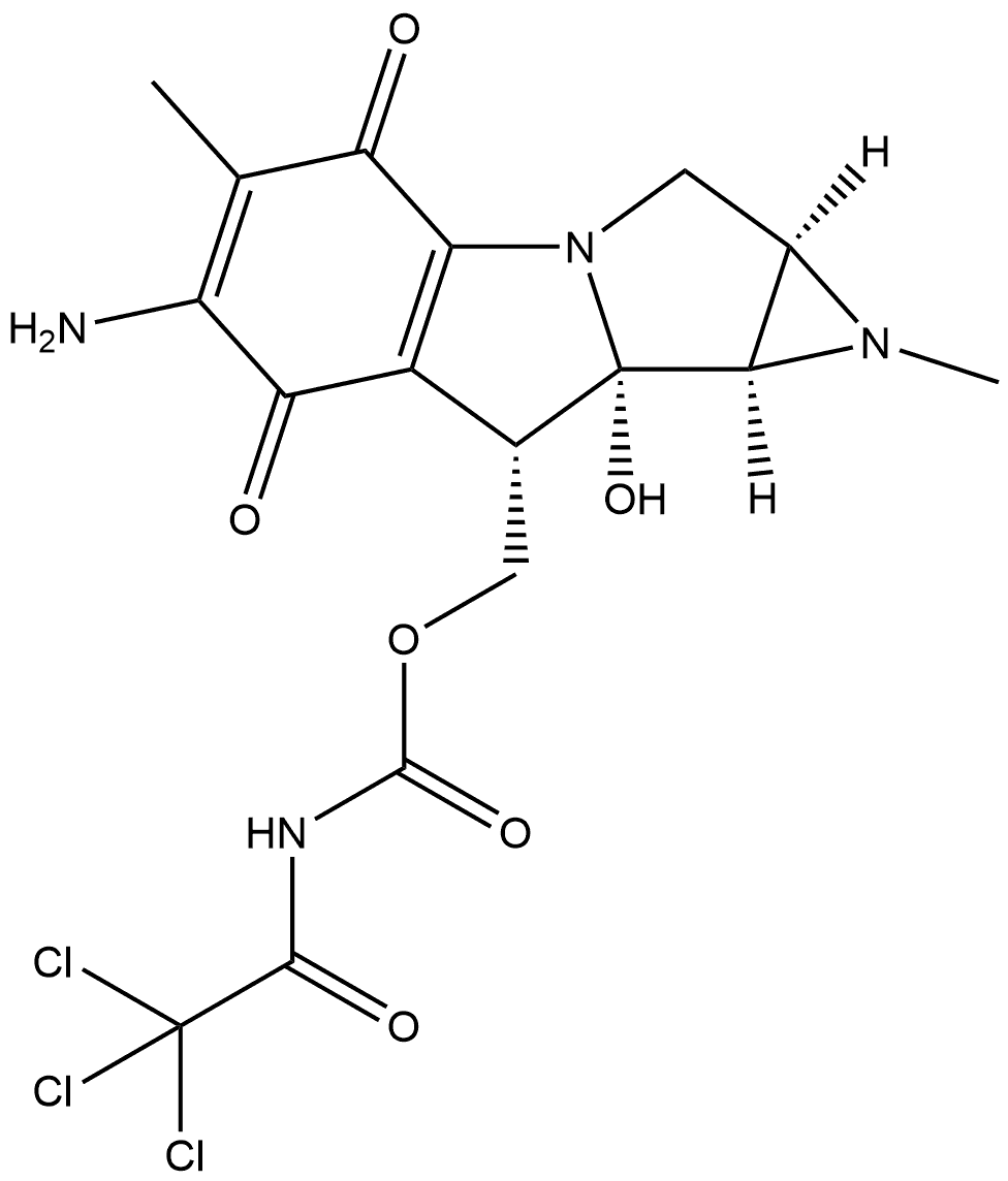 Carbamic acid, (trichloroacetyl)-, (6-amino-1,1a,2,4,7,8,8a,8b-octahydro-8a-hydroxy-1,5-dimethyl-4,7-dioxoazirino[2'.3':3,4]pyrrolo[1,2-a]indol-8-yl)methyl ester, [1aS-(1aα,8α,8aα,8bα)]- (9CI) Struktur