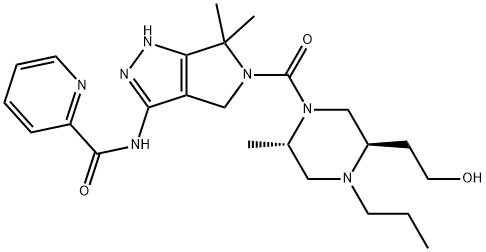 2-Pyridinecarboxamide, N-[1,4,5,6-tetrahydro-5-[[(2S,5R)-5-(2-hydroxyethyl)-2-methyl-4-propyl-1-piperazinyl]carbonyl]-6,6-dimethylpyrrolo[3,4-c]pyrazol-3-yl]- Struktur