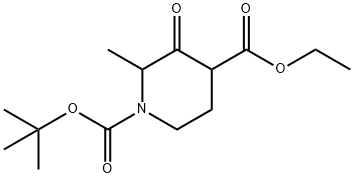 1,4-Piperidinedicarboxylic acid, 2-methyl-3-oxo-, 1-(1,1-dimethylethyl) 4-ethyl ester Struktur