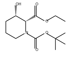 1,2-Piperidinedicarboxylic acid, 3-hydroxy-, 1-(1,1-dimethylethyl) 2-ethyl ester, (2R,3S)- Struktur