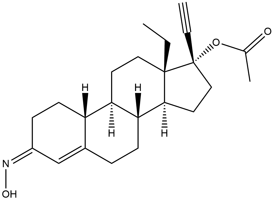 18,19-Dinorpregn-4-en-20-yn-3-one, 17-(acetyloxy)-13-ethyl-, 3-oxime, (3Z,17α)- (9CI) Struktur