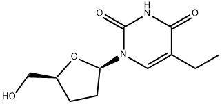 2,4(1H,3H)-Pyrimidinedione, 5-ethyl-1-[(2R,5S)-tetrahydro-5-(hydroxymethyl)-2-furanyl]- Struktur