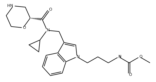 Carbamic acid, N-[3-[3-[[cyclopropyl[(2R)-2-morpholinylcarbonyl]amino]methyl]-1H-indol-1-yl]propyl]-, methyl ester Struktur