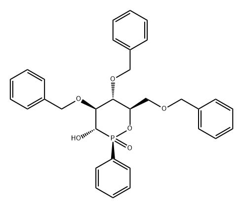 1,2-Oxaphosphorinan-3-ol, 2-phenyl-4,5-bis(phenylmethoxy)-6-[(phenylmethoxy)methyl]-, 2-oxide, (2S,3S,4S,5S,6R)- Struktur