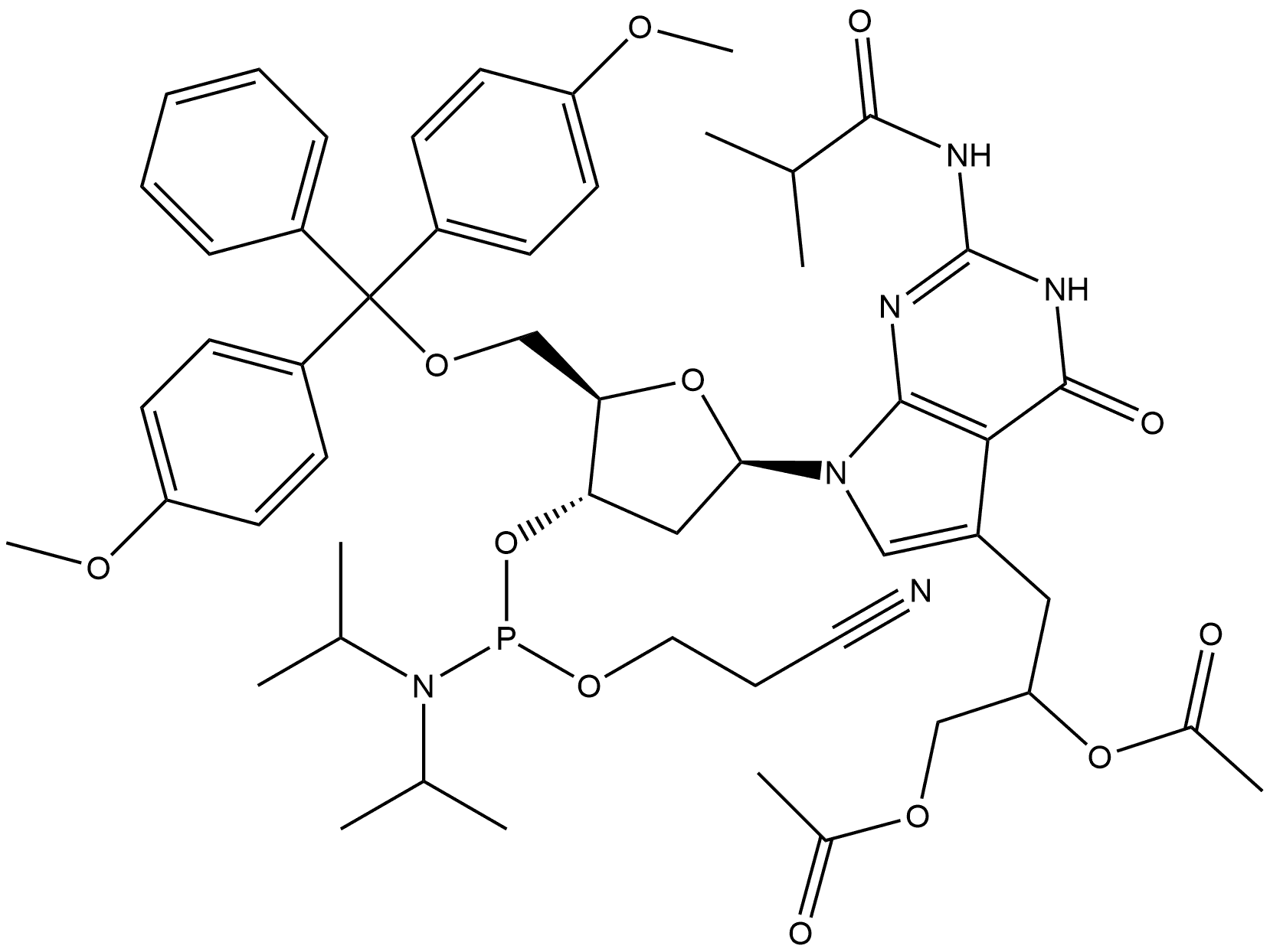 7-Deaza-7-(2,3-diacetoxypropyl)-dG CEP Struktur