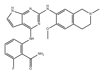 Benzamide, 2-fluoro-6-[[2-[(1,2,3,4-tetrahydro-6-methoxy-2-methyl-7-isoquinolinyl)amino]-7H-pyrrolo[2,3-d]pyrimidin-4-yl]amino]- Struktur