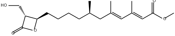 2,4-Undecadienoic acid, 11-[(2R,3R)-3-(hydroxymethyl)-4-oxo-2-oxetanyl]-3,5,7-trimethyl-, methyl ester, (2E,4E,7R)- Struktur