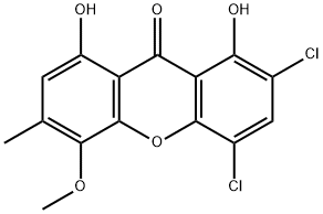 9H-Xanthen-9-one, 2,4-dichloro-1,8-dihydroxy-5-methoxy-6-methyl- Struktur