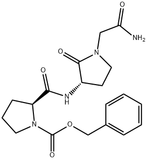 1-Pyrrolidinecarboxylic acid, 2-[[[(3S)-1-(2-amino-2-oxoethyl)-2-oxo-3-pyrrolidinyl]amino]carbonyl]-, phenylmethyl ester, (2S)- Struktur