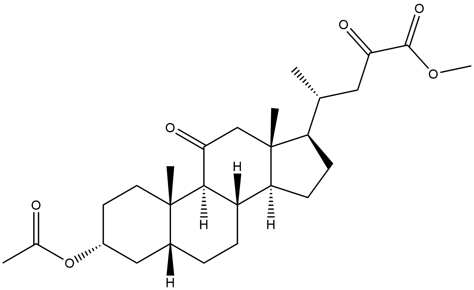 Cholan-24-oic acid, 3-(acetyloxy)-11,23-dioxo-, methyl ester, (3α,5β)- Struktur