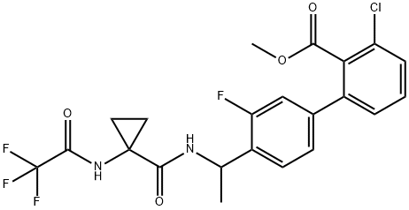 [1,1'-Biphenyl]-2-carboxylic acid, 3-chloro-3'-fluoro-4'-[1-[[[1-[(2,2,2-trifluoroacetyl)amino]cyclopropyl]carbonyl]amino]ethyl]-, methyl ester Struktur