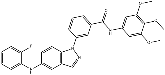 Benzamide, 3-[5-[(2-fluorophenyl)amino]-1H-indazol-1-yl]-N-(3,4,5-trimethoxyphenyl)- Struktur