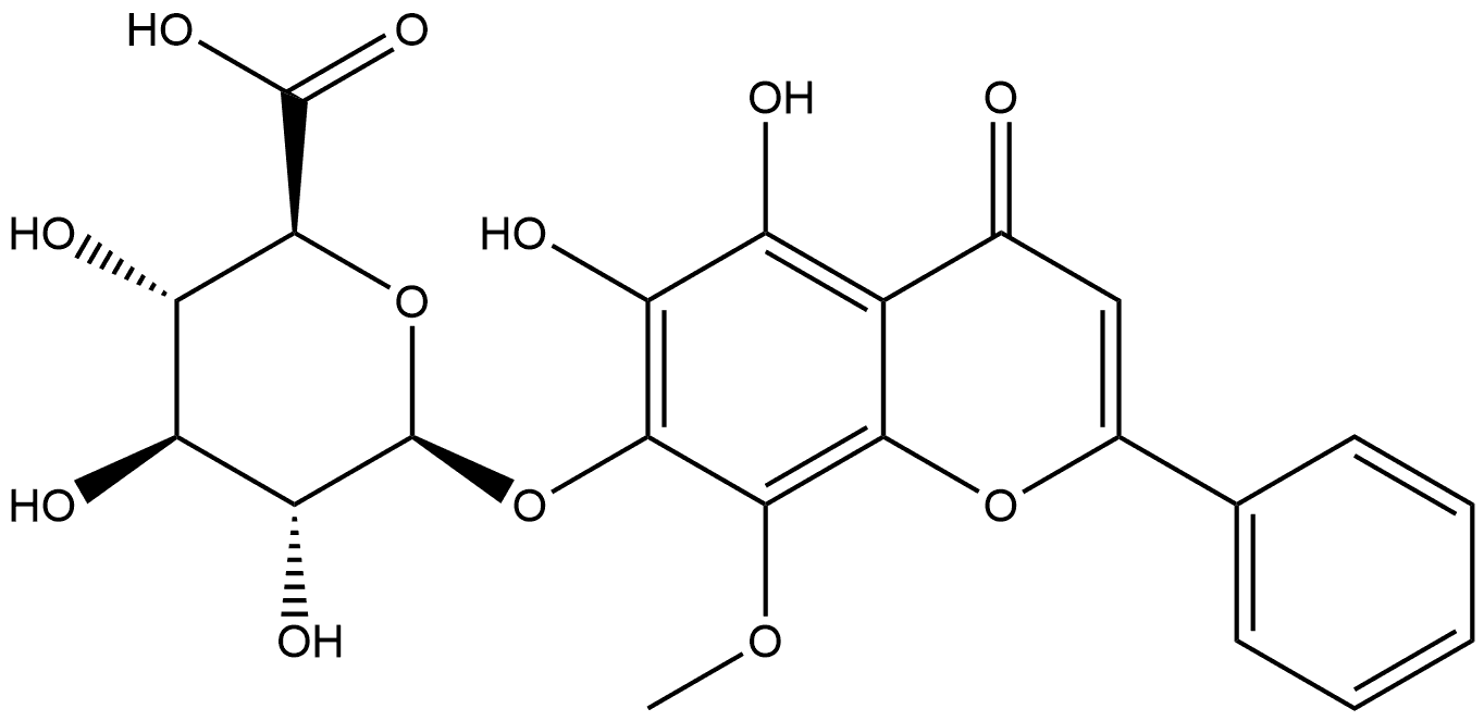 β-D-Glucopyranosiduronic acid, 5,6-dihydroxy-8-methoxy-4-oxo-2-phenyl-4H-1-benzopyran-7-yl Struktur