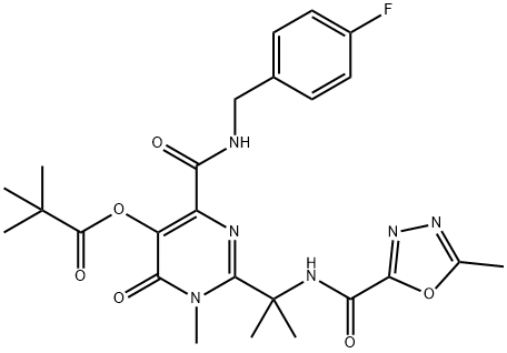 Propanoic acid, 2,2-dimethyl-, 4-[[[(4-fluorophenyl)methyl]amino]carbonyl]-1,6-dihydro-1-methyl-2-[1-methyl-1-[[(5-methyl-1,3,4-oxadiazol-2-yl)carbonyl]amino]ethyl]-6-oxo-5-pyrimidinyl ester