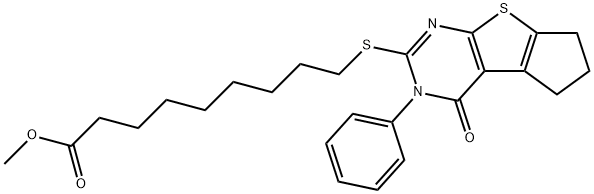 methyl 9-[(1-oxo-2-phenyl-7,8-dihydro-6H-cyclopenta[2,3]thieno[2,4-b]pyrimidin-3-yl)sulfanyl]nonanoate Struktur