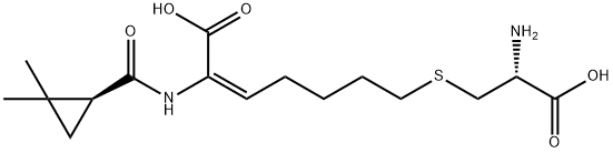 2-Heptenoic acid, 7-[[(2R)-2-amino-2-carboxyethyl]thio]-2-[[[(1S)-2,2-dimethylcyclopropyl]carbonyl]amino]-, (2E)- Struktur