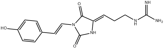 Guanidine, N-[(3Z)-3-[1-[(1E)-2-(4-hydroxyphenyl)ethenyl]-2,5-dioxo-4-imidazolidinylidene]propyl]- Struktur