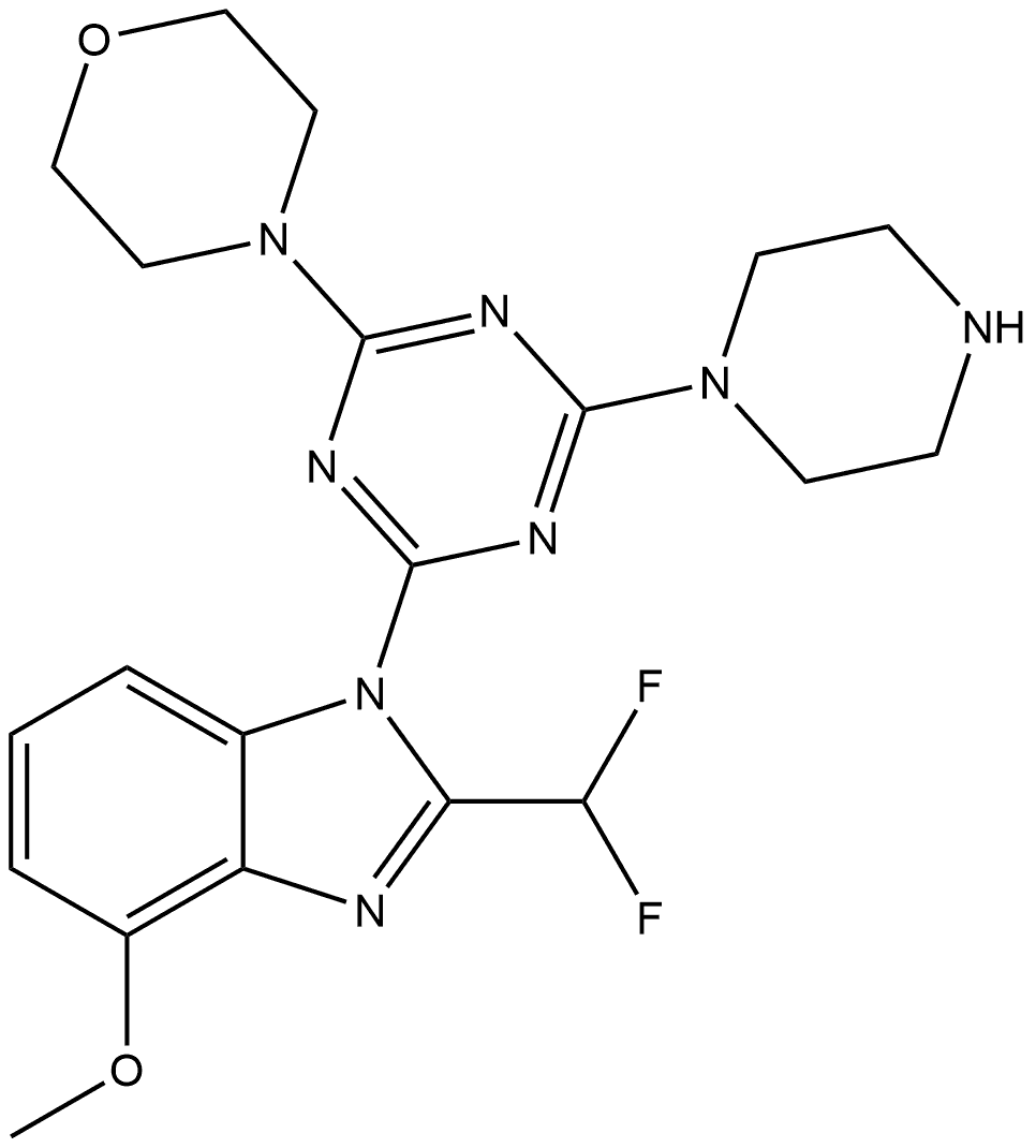 1H-Benzimidazole, 2-(difluoromethyl)-4-methoxy-1-[4-(4-morpholinyl)-6-(1-piperazinyl)-1,3,5-triazin-2-yl]- Struktur