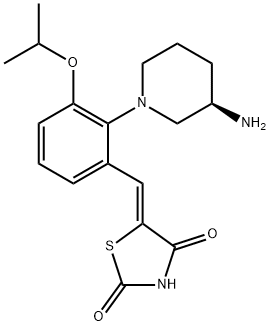 2,4-Thiazolidinedione, 5-[[2-[(3R)-3-amino-1-piperidinyl]-3-(1-methylethoxy)phenyl]methylene]-, (5Z)- Struktur