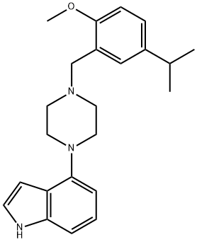 1H-Indole, 4-[4-[[2-methoxy-5-(1-methylethyl)phenyl]methyl]-1-piperazinyl]- Struktur