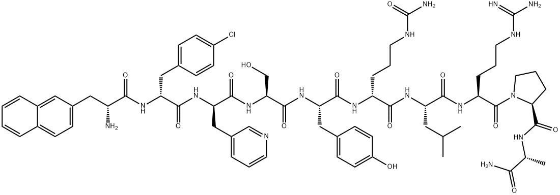 D-Alaninamide, 3-(2-naphthalenyl)-D-alanyl-4-chloro-D-phenylalanyl-3-(3-pyridinyl)-D-alanyl-L-seryl-L-tyrosyl-N5-(aminocarbonyl)-D-ornithyl-L-leucyl-L-arginyl-L-prolyl- (9CI) Struktur