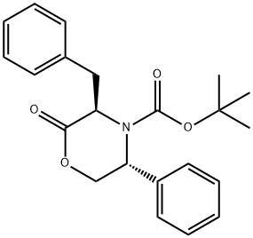 4-Morpholinecarboxylic acid, 2-oxo-5-phenyl-3-(phenylmethyl)-, 1,1-dimethylethyl ester, (3R,5R)- Struktur