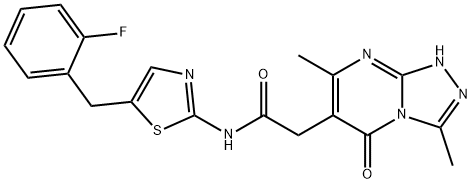 1,2,4-Triazolo[4,3-a]pyrimidine-6-acetamide, N-[5-[(2-fluorophenyl)methyl]-2-thiazolyl]-1,5-dihydro-3,7-dimethyl-5-oxo- Struktur