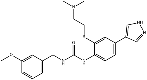 Urea, N-[2-[[2-(dimethylamino)ethyl]thio]-4-(1H-pyrazol-4-yl)phenyl]-N'-[(3-methoxyphenyl)methyl]- Struktur