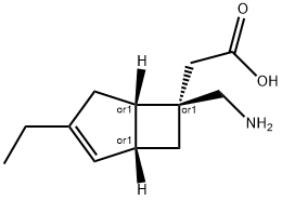 Bicyclo[3.2.0]hept-2-ene-6-acetic acid, 6-(aminomethyl)-3-ethyl-, (1R,5S,6R)-rel- Struktur