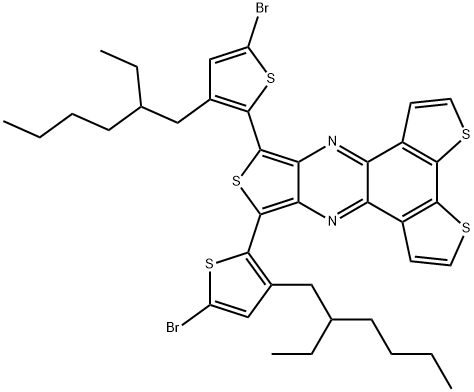 8,10-bis(5-bromo-3-(2-ethylhexyl)thiophen-2-yl)trithieno[3,4-b:3',2'-f:2'',3''-h]quinoxaline Struktur