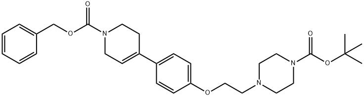 1-Piperazinecarboxylic acid, 4-[2-[4-[1,2,3,6-tetrahydro-1-[(phenylmethoxy)carbonyl]-4-pyridinyl]phenoxy]ethyl]-, 1,1-dimethylethyl ester Struktur