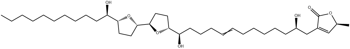 2(5H)-Furanone, 3-[(2R,13R)-2,13-dihydroxy-13-[(2R,2'S,5R,5'R)-octahydro-5'-[(1R)-1-hydroxyundecyl][2,2'-bifuran]-5-yl]-8-tridecen-1-yl]-5-methyl-, (5S)- Struktur