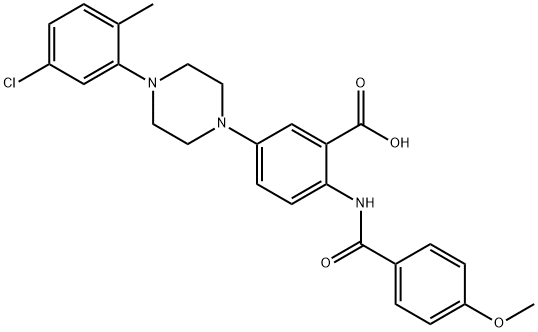 Benzoic acid, 5-[4-(5-chloro-2-methylphenyl)-1-piperazinyl]-2-[(4-methoxybenzoyl)amino]- Struktur