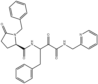 2-Pyrrolidinecarboxamide, N-[2,3-dioxo-1-(phenylmethyl)-3-[(2-pyridinylmethyl)amino]propyl]-5-oxo-1-(phenylmethyl)-, (2R)- Struktur