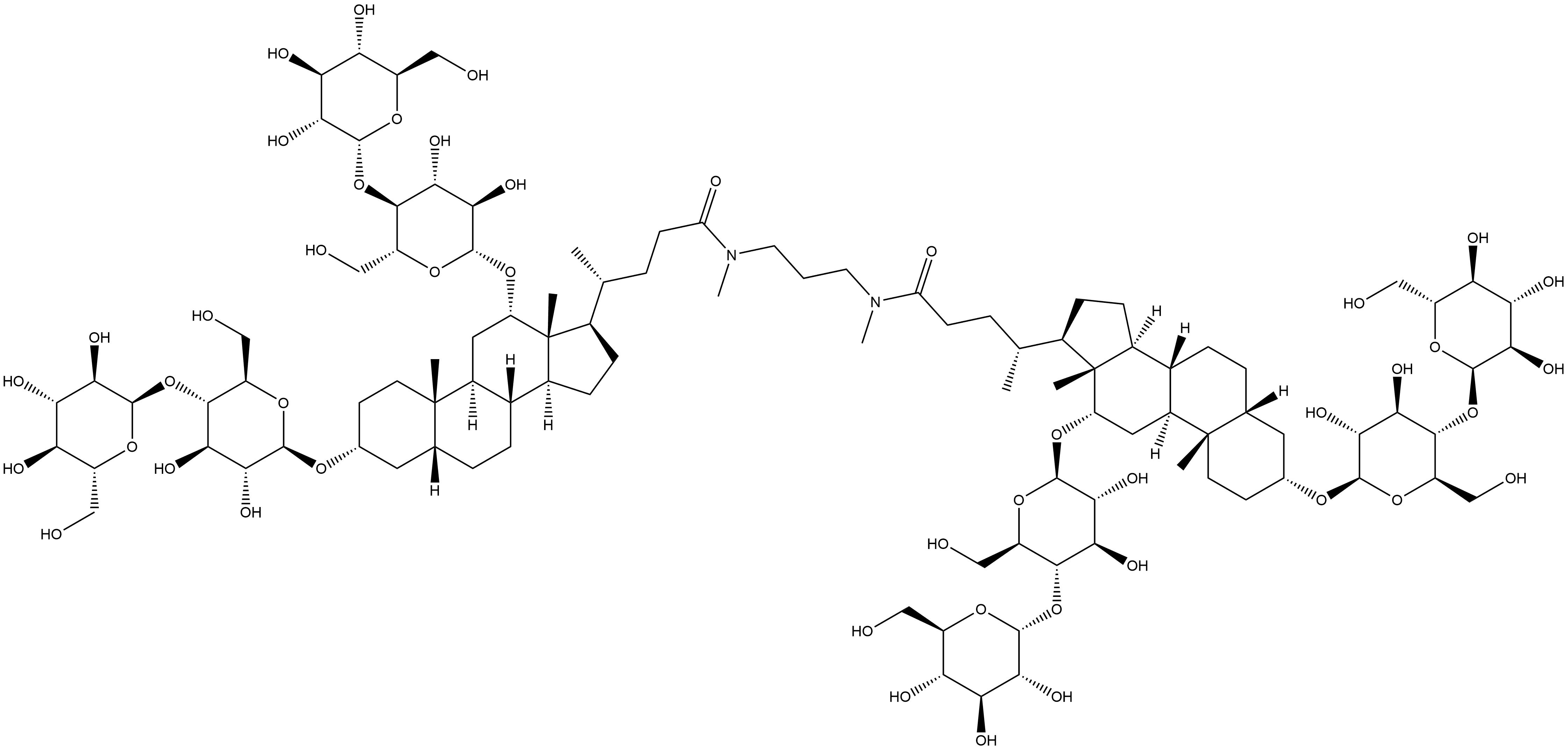 Cholan-24-amide, N24,N24'-1,3-propanediylbis[3,12-bis[(4-O-α-D-glucopyranosyl-β-D-glucopyranosyl)oxy]-N-methyl-, (3α,5β,12α)-(3'α,5'β,12'α)- Struktur