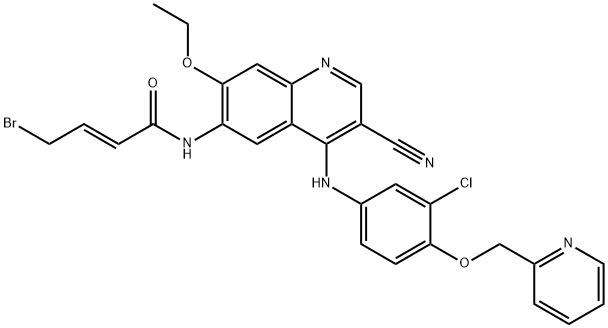 2-Butenamide, 4-bromo-N-[4-[[3-chloro-4-(2-pyridinylmethoxy)phenyl]amino]-3-cyano-7-ethoxy-6-quinolinyl]-, (2E)- Struktur