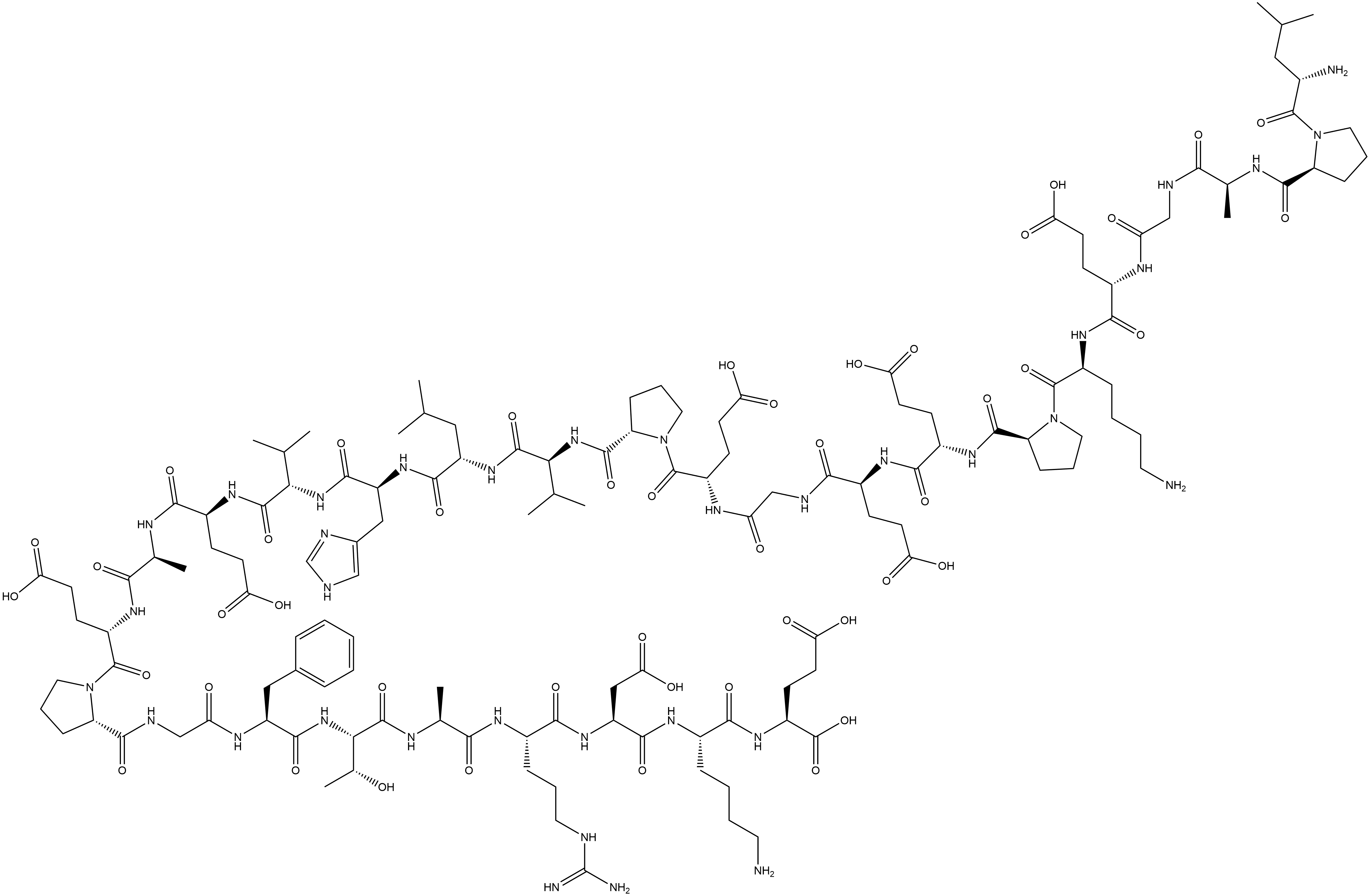 L-Leucyl-L-prolyl-L-alanylglycyl-L-α-glutamyl-L-lysyl-L-prolyl-L-α-glutamyl-L-α-glutamylglycyl-L-α-glutamyl-L-prolyl-L-valyl-L-leucyl-L-histidyl-L-valyl-L-α-glutamyl-L-alanyl-L-α-glutamyl-L-prolylglycyl-L-phenylalanyl-L-threonyl-L-alanyl-L-arginyl-L-α-aspartyl-L-lysyl-L-glutamic acid Struktur