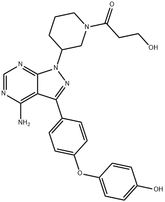 1-Propanone, 1-[3-[4-amino-3-[4-(4-hydroxyphenoxy)phenyl]-1H-pyrazolo[3,4-d]pyrimidin-1-yl]-1-piperidinyl]-3-hydroxy- Struktur