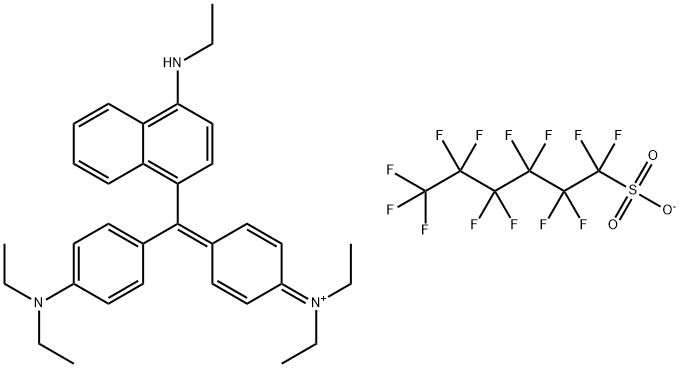 Ethanaminium, N-[4-[[4-(diethylamino)phenyl][4-(ethylamino)-1-naphthalenyl]methylene]-2,5-cyclohexadien-1-ylidene]-N-ethyl-, 1,1,2,2,3,3,4,4,5,5,6,6,6-tridecafluoro-1-hexanesulfonate (1:1) Struktur