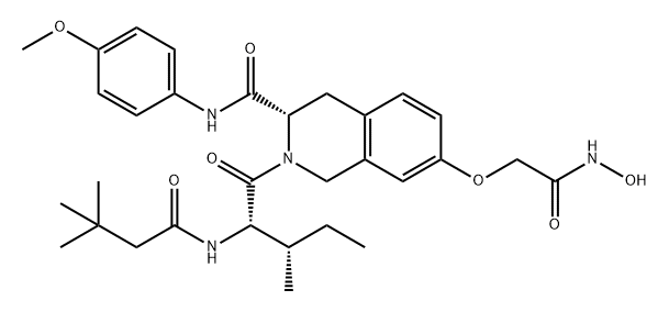 3-Isoquinolinecarboxamide, 2-[(2S,3S)-2-[(3,3-dimethyl-1-oxobutyl)amino]-3-methyl-1-oxopentyl]-1,2,3,4-tetrahydro-7-[2-(hydroxyamino)-2-oxoethoxy]-N-(4-methoxyphenyl)-, (3S)- Struktur