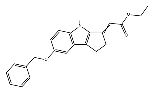 Acetic acid, 2-[1,4-dihydro-7-(phenylmethoxy)cyclopent[b]indol-3(2H)-ylidene]-, ethyl ester Struktur