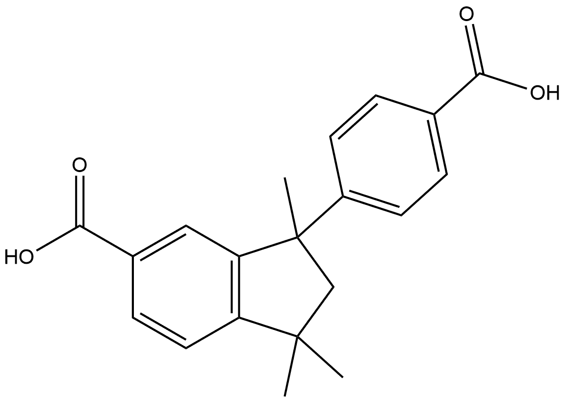 1H-Indene-5-carboxylic acid, 3-(4-carboxyphenyl)-2,3-dihydro-1,1,3-trimethyl-, (+)- Struktur